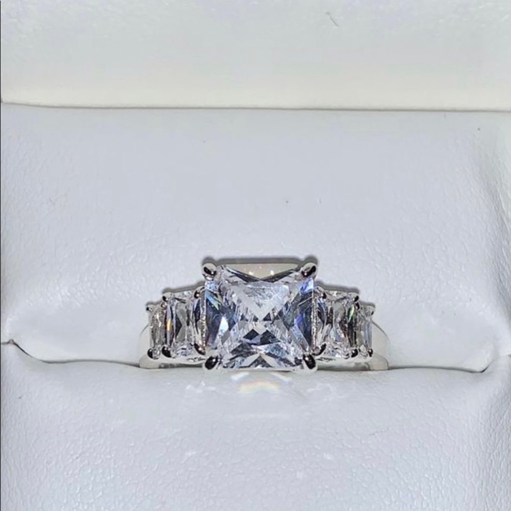 Large Clear Stone Square Ring, Size 7